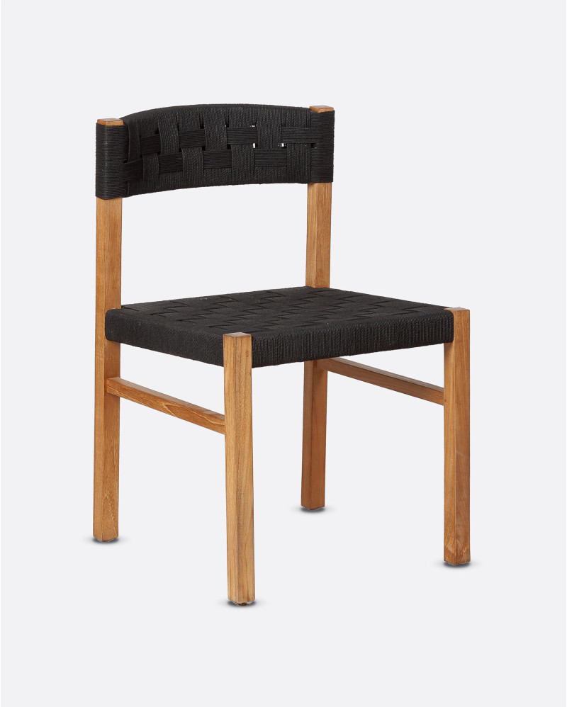 Silla CORA de madera de teca y cuerda de papel 52 x 55 x 77 cm en color natural y negro