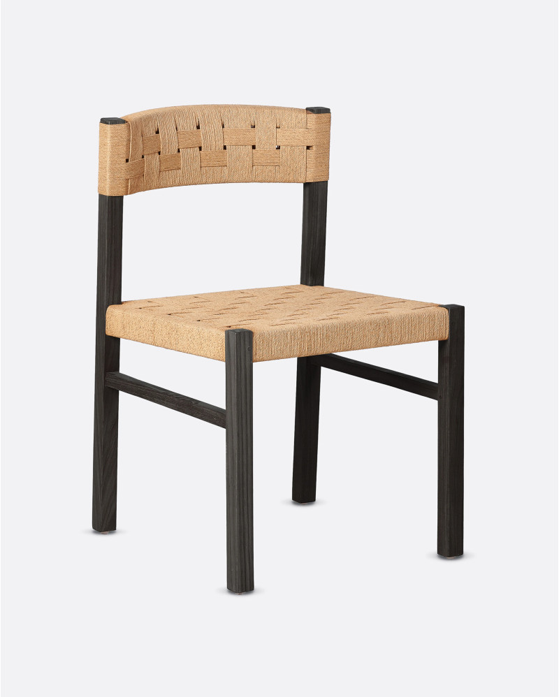 Silla CORA de madera de teca y cuerda de papel 52 x 55 x 77 cm en color negro y natural