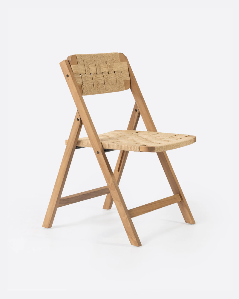 Silla plegable CORA de madera de teca y cuerda de papel 50 x 58 x 84 cm en color natural