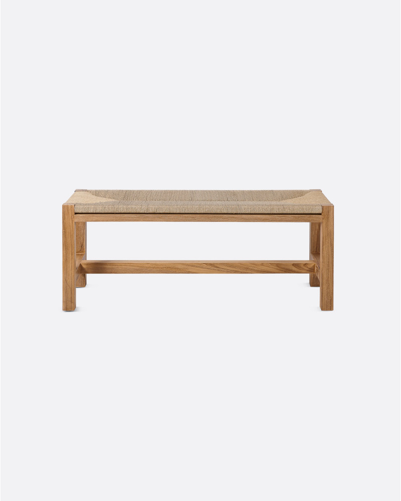 KUMAI bench in recycled teak wood and paper cord 110 x 40 x 46 cm