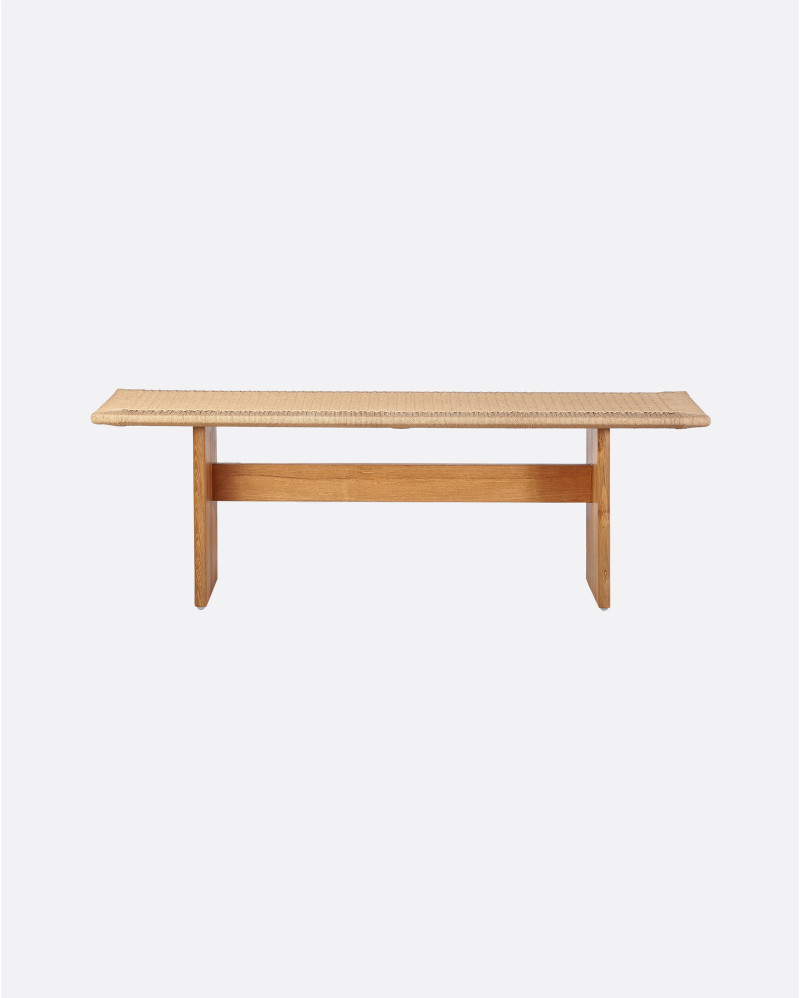 UBUD bench in recycled teak wood and paper cord 140 x 46 x 45 cm