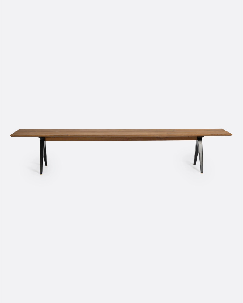 LIKU bench in recycled teak wood and iron 250 x 40 x 45 cm in natural colour