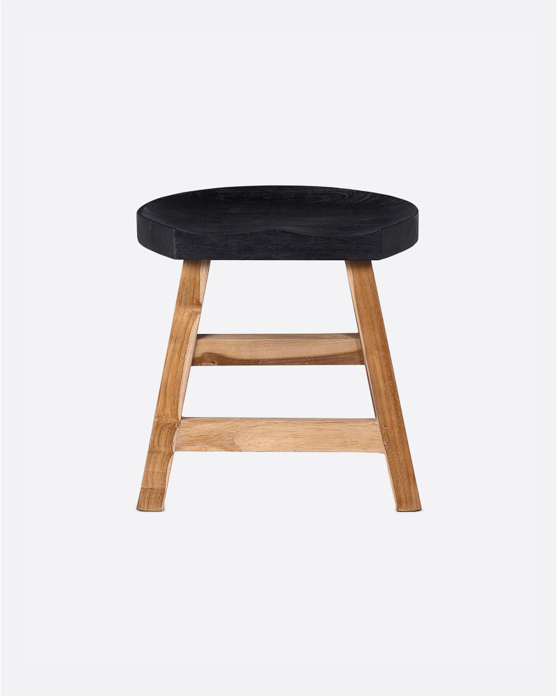 Tabouret KING en bois de teck recyclé 44 x 38 x 45 cm en couleur naturelle et noire