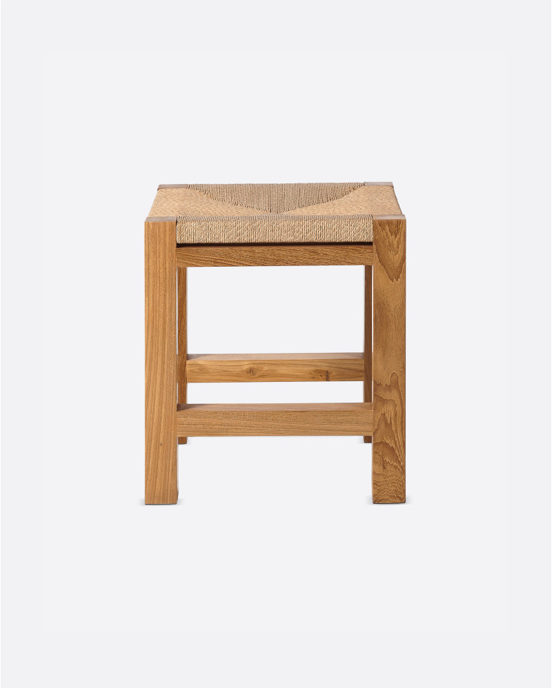 Taburete KUMAI de madera de teca y cuerda de papel 40 x 40 x 45 cm