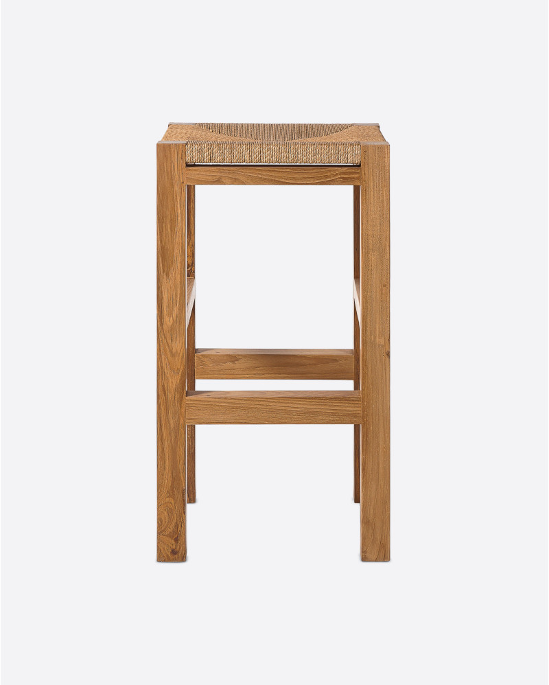 Taburete alto KUMAI de madera de teca y cuerda de papel 40 x 40 x 75 cm
