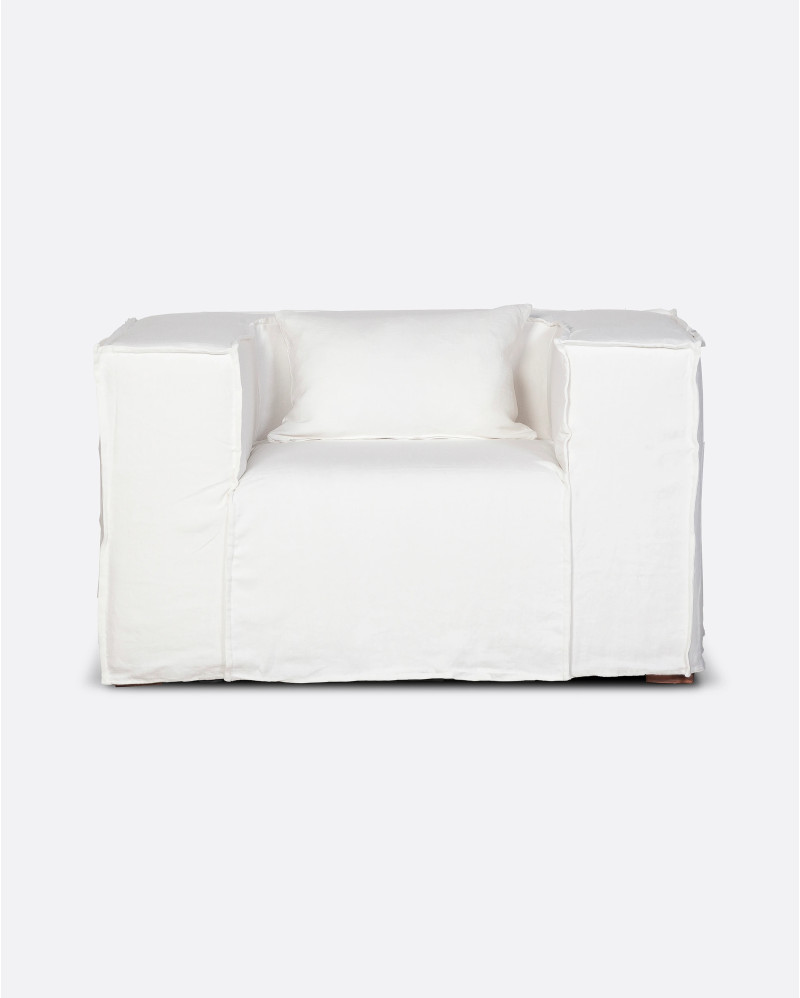 Canapé STROZZI 1 place avec housse en lin 120 x 95 x 65 cm en couleur blanche