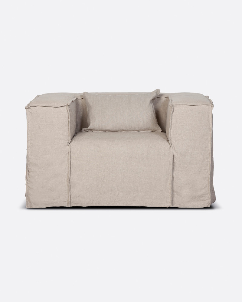 STROZZI 1-seater sofa with linen cover 120 x 95 x 65 cm in natural colour