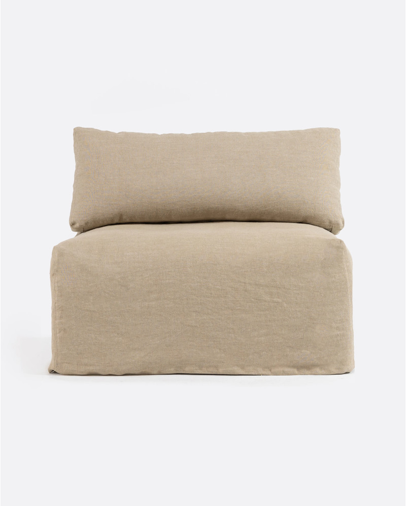 BEETHOVEN sofa central module with cover in linen 100 x 100 x 80 cm in natural colour
