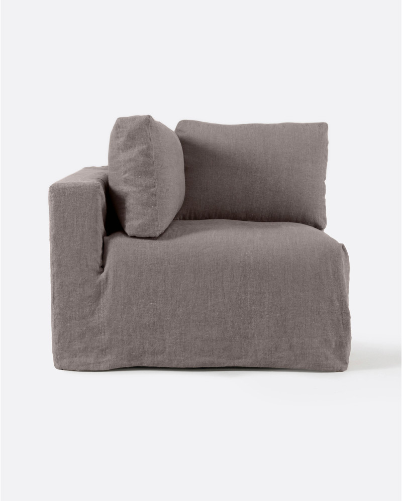 BEETHOVEN sofa end unit with cover in linen 100 x 100 x 80 cm in taupe colour