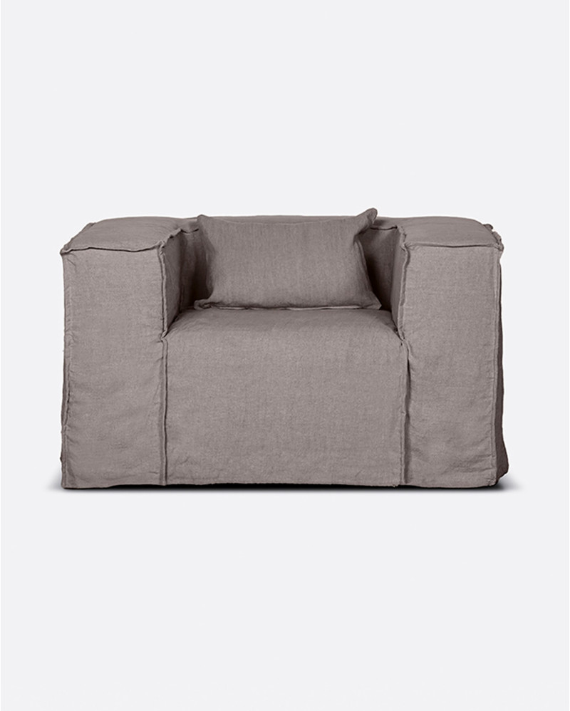 STROZZI 1-seater sofa with linen cover 120 x 95 x 65 cm in taupe colour
