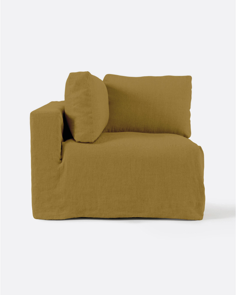 Canapé BEETHOVEN module d'extrémité avec housse en lin 100 x 100 x 80 cm en couleur moutarde