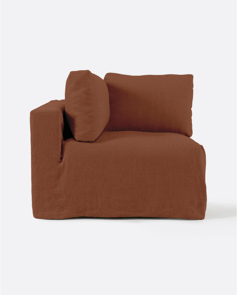 BEETHOVEN sofa end unit with cover in linen 100 x 100 x 80 cm in white terracotta