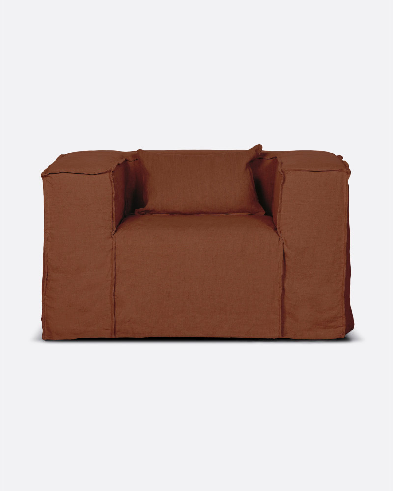 STROZZI 1-seater sofa with linen cover 120 x 95 x 65 cm in terracotta colour