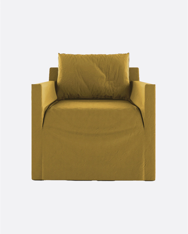 Sofá BEETHOVEN LINEAL 1P de lino 80 x 88 x 94 cm en color mostaza