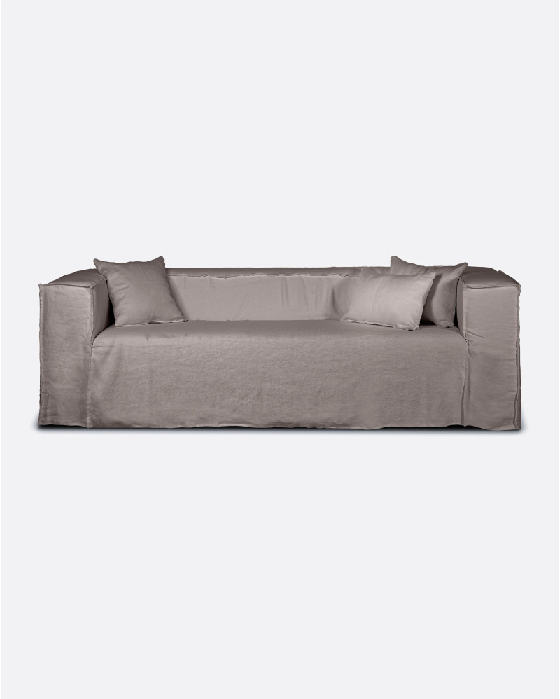 Sofá STROZZI 2/3 plazas con funda de lino 220 x 95 x 65 cm en color topo