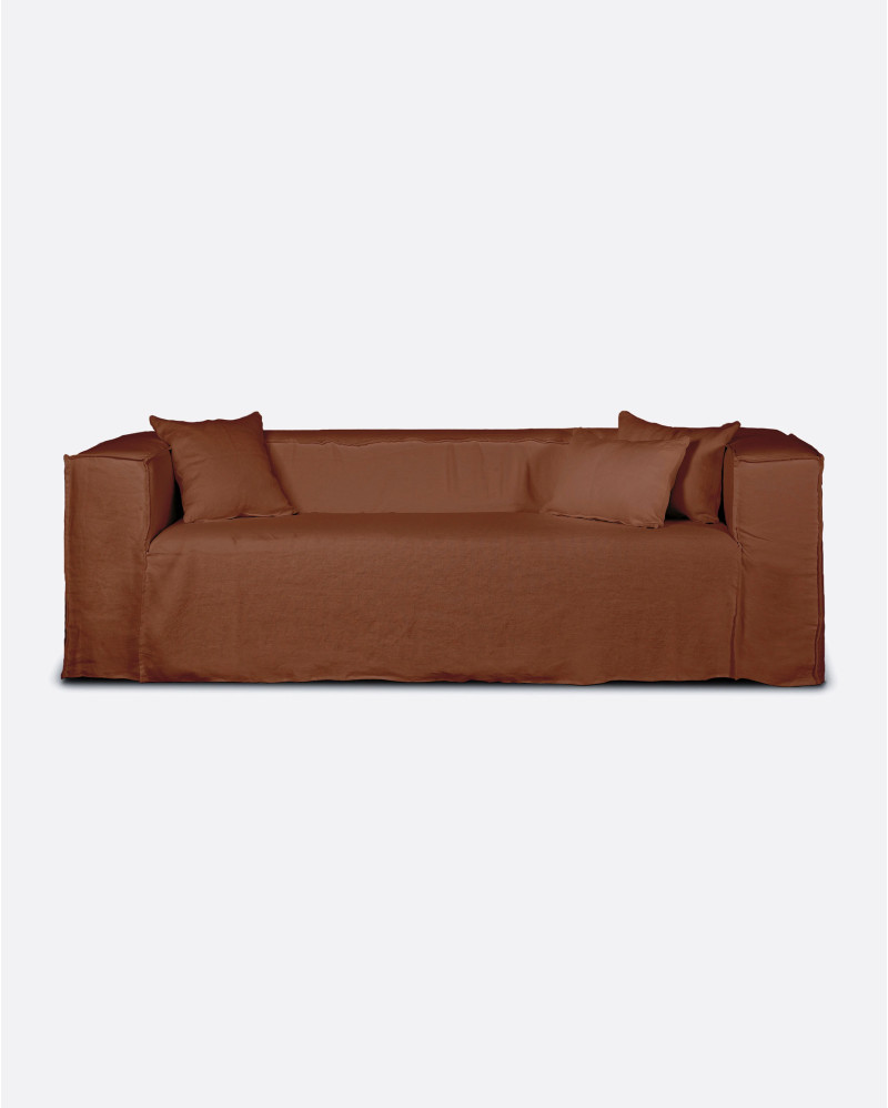 Sofá STROZZI 2/3 plazas con funda de lino 220 x 95 x 65 cm en color terracota