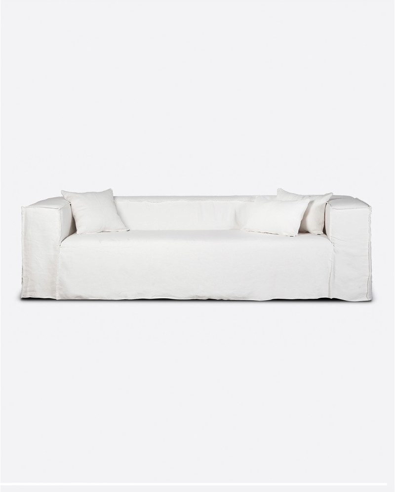 Canapé STROZZI 3/4 places avec housse en lin 260 x 95 x 65 cm en couleur blanche