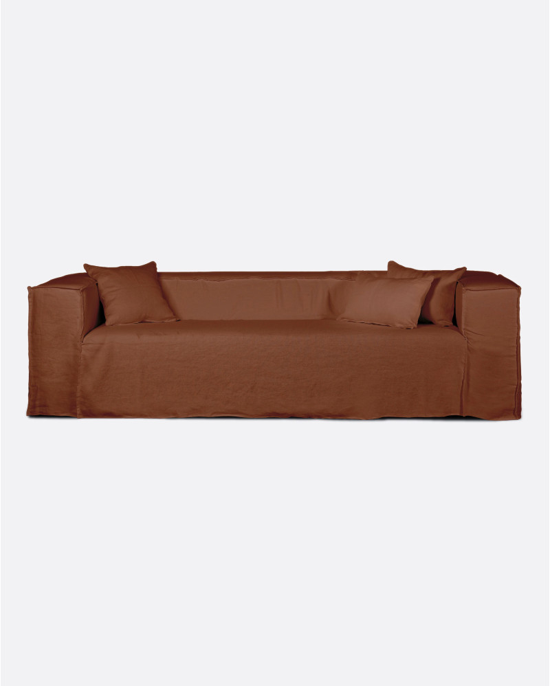 STROZZI 1-seater sofa with linen cover 120 x 95 x 65 cm in terracotta colour