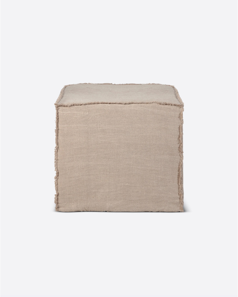 Pouf MUNNAR avec housse en lin 50 x 50 x 45 cm, coloris naturel