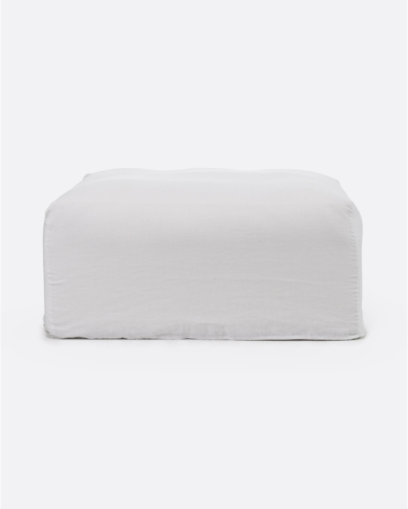 Pouf BEETHOVEN avec housse en lin 100 x 100 x 45 cm en couleur blanche