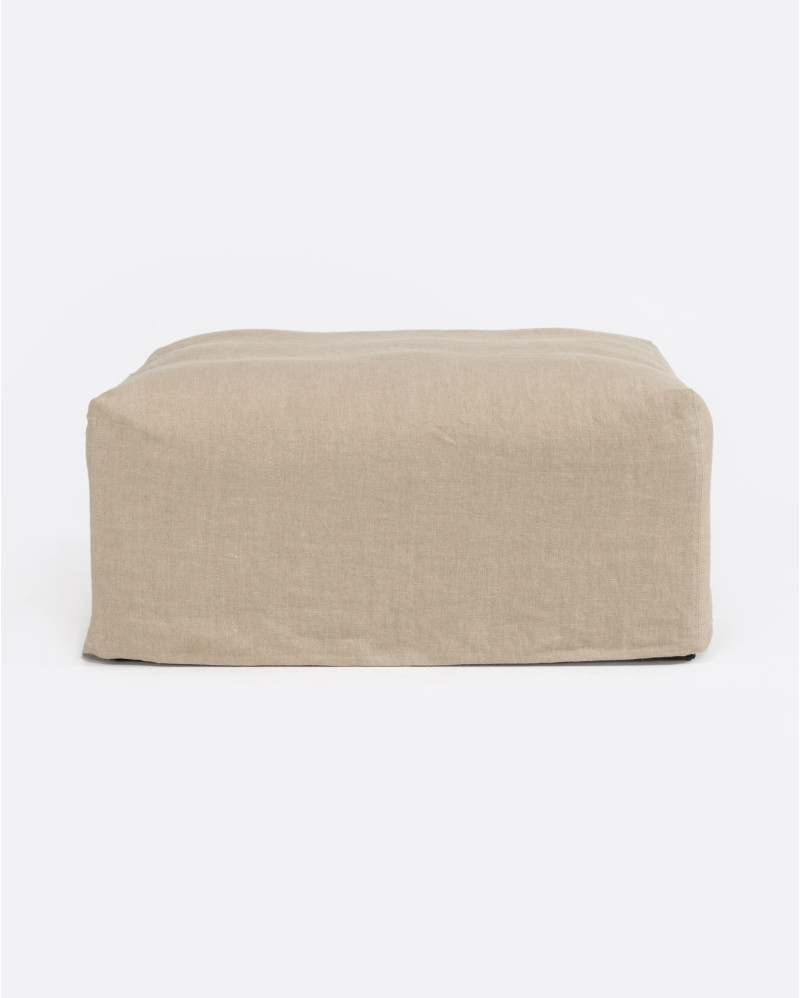 Pouf BEETHOVEN avec housse en lin 100 x 100 x 45 cm en couleur naturelle
