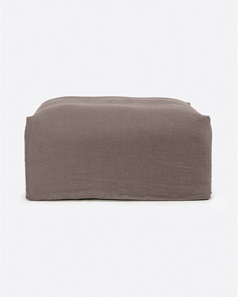 Pouf BEETHOVEN avec housse en lin 100 x 100 x 45 cm en couleur taupe