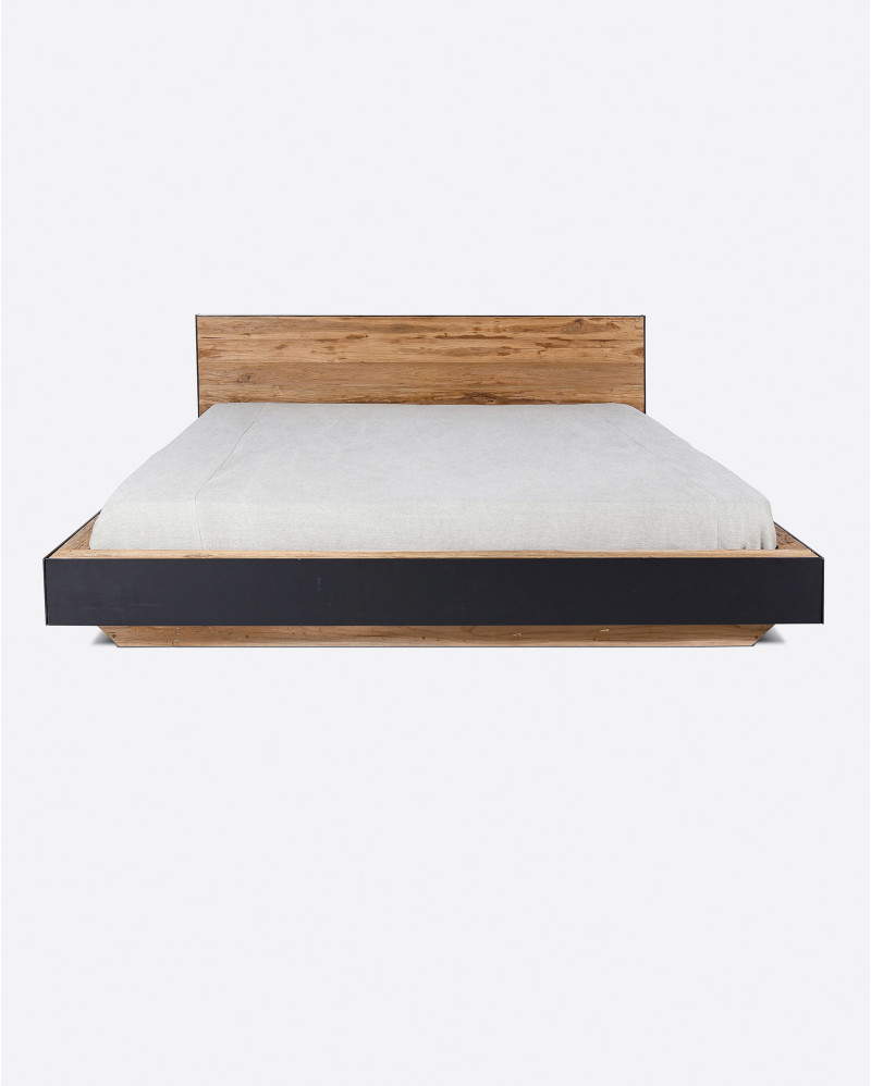 Estructura de cama GEOX de madera de teca reciclada y hierro 200 x 223 x 80 cm para colchón de 180 x 200 cm