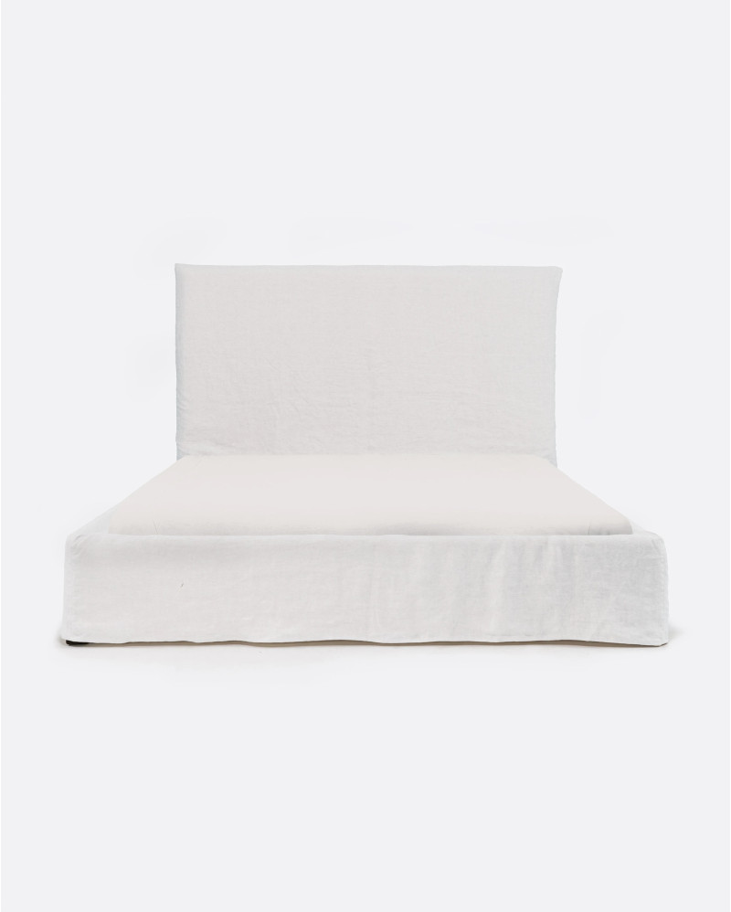 Lit BEETHOVEN pour matelas 160 x 200 cm avec revêtement en lin couleur blanche