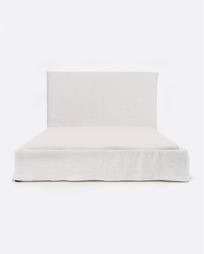 Lit BEETHOVEN pour matelas 180 x 200 cm avec revêtement en lin couleur blanche