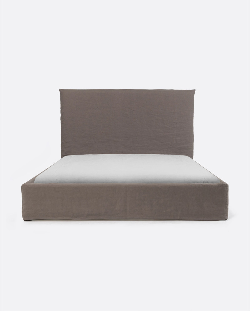 BEETHOVEN bed for mattress 160 x 200 cm with linen cover in taupe colour