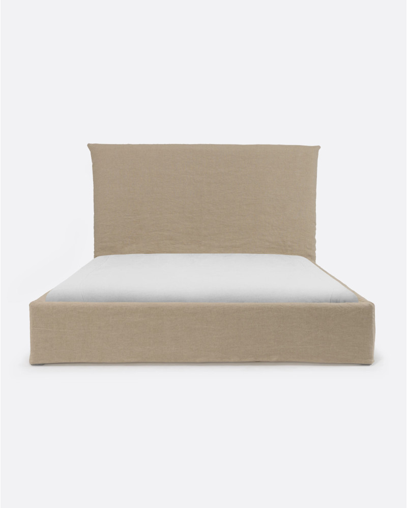 BEETHOVEN bed for mattress 160 x 200 cm with linen cover in natural colour