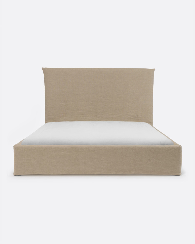 BEETHOVEN bed for mattress 180 x 200 cm with linen cover in natural colour