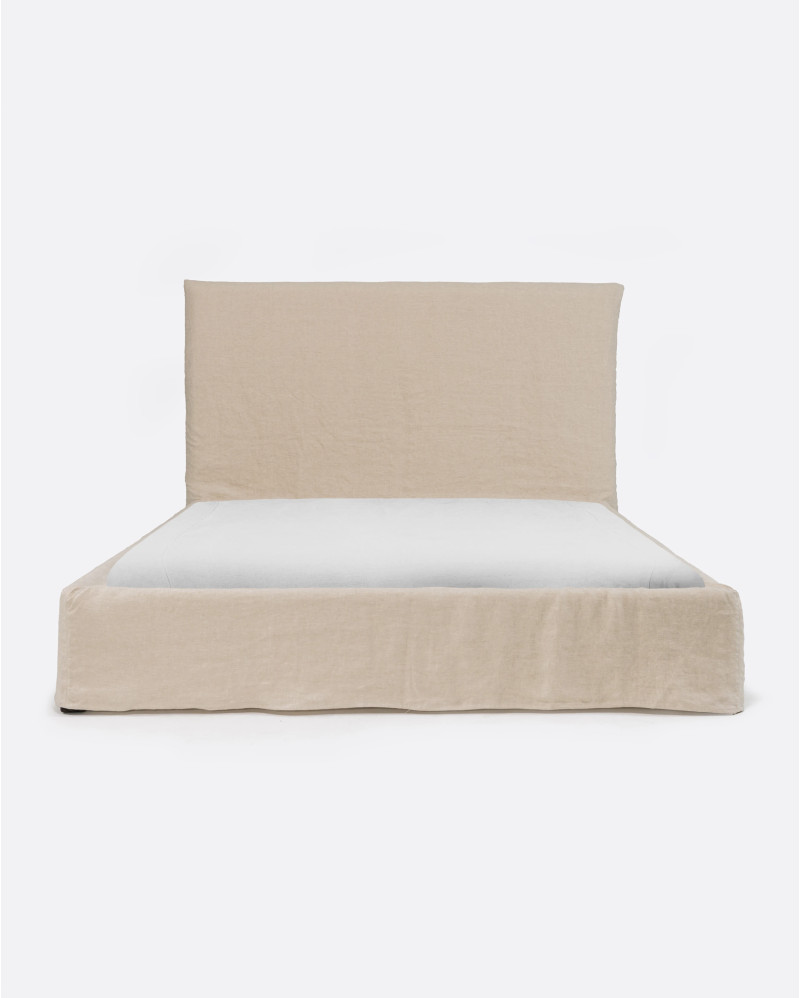 BEETHOVEN bed for mattress 180 x 200 cm with linen cover in cross colour