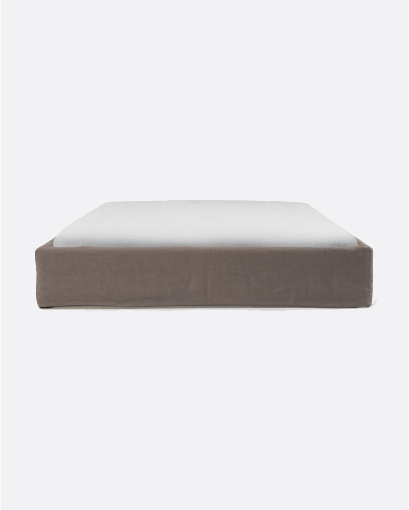 BEETHOVEN upholstered bed base 170 x 220 x 25 cm for mattress 160 x 200 cm in taupe color