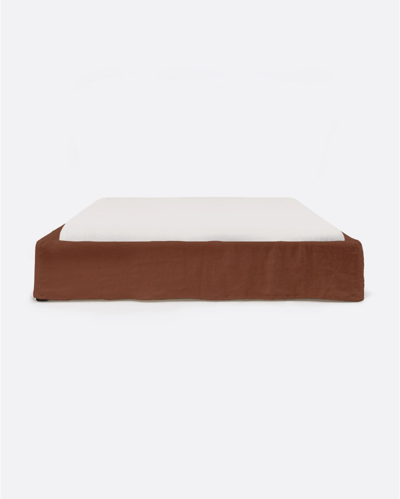 BEETHOVEN upholstered bed base 170 x 220 x 25 cm for mattress 160 x 200 cm in terracotta color