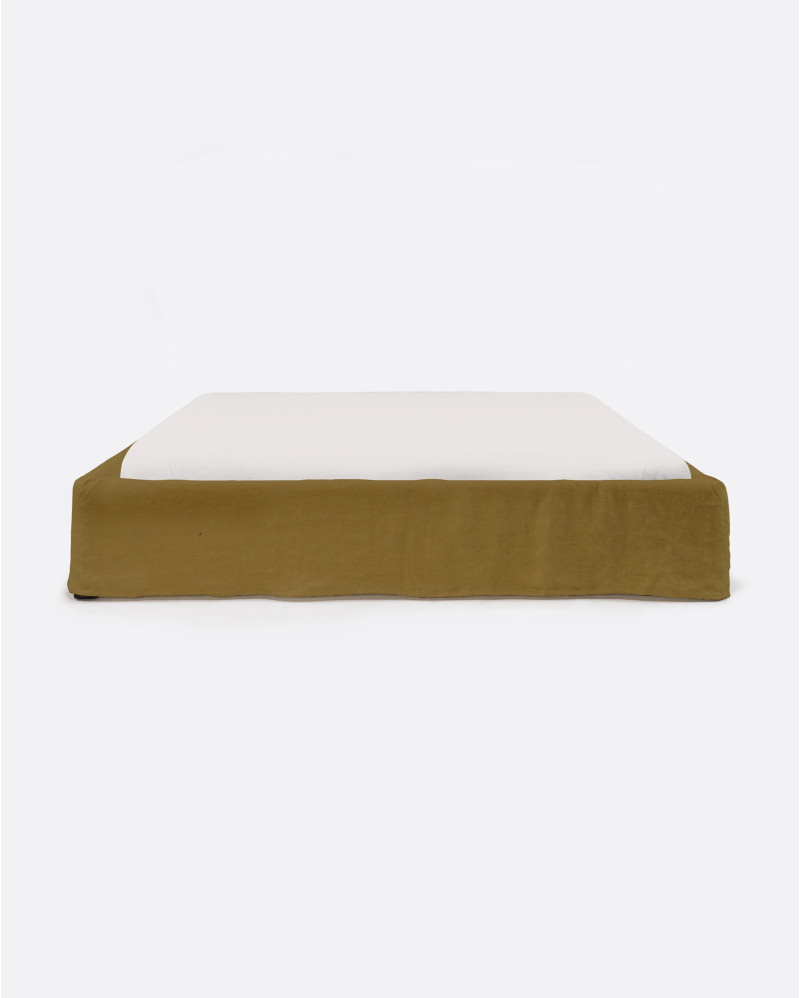 Base tapizada BEETHOVEN de lino 170 x 220 x 25 cm para colchón 160 x 200 cm color mostaza