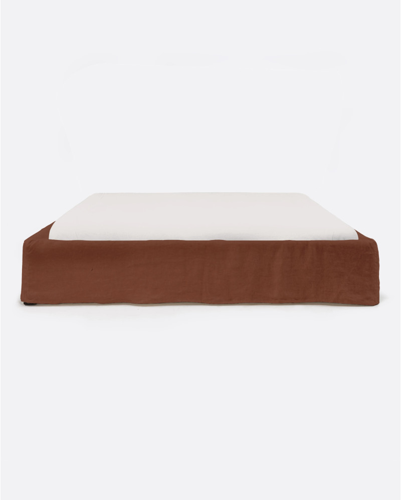 BEETHOVEN upholstered bed base 190 x 220 x 25 cm for mattress 180 x 200 cm in terracotta color