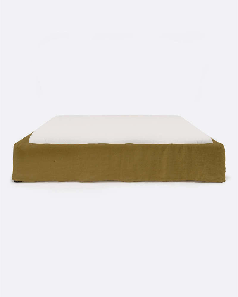 BEETHOVEN upholstered bed base190 x 220 x 25 cm for mattress 180 x 200 cm in mustard color