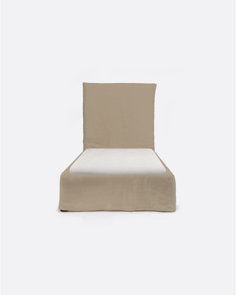 Cama BEETHOVEN para colchón individual 90 x 200 cm y funda de lino en color natural