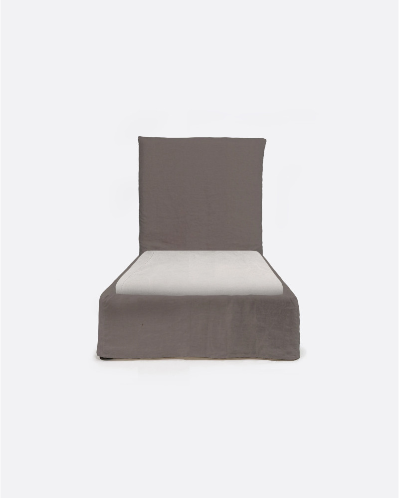 Cama BEETHOVEN para colchón individual 90 x 200 cm y funda de lino en color topo