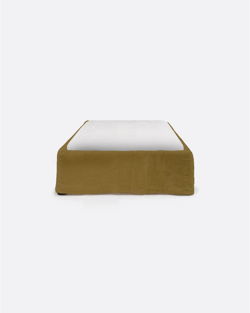 BEETHOVEN linen bed frame 110 x 220 x 25 cm for single mattress 90 x 200 cm in mustard color