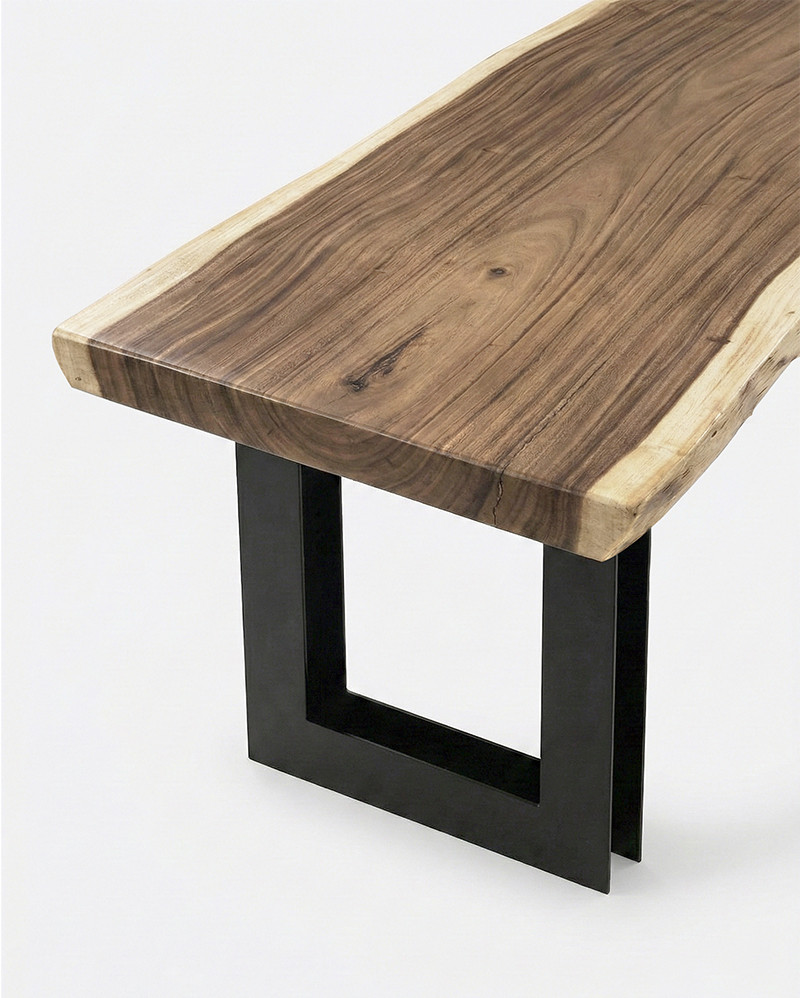 Mesa de comedor QUEEN de madera de suar y hierro 220 x ancho variable de 70 a 120 cm