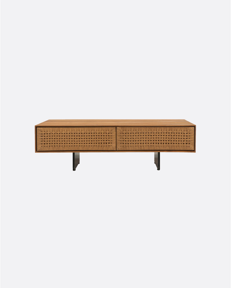 CORA TV stand in recycled teak wood and paper cord 160 x 40 x 49 cm