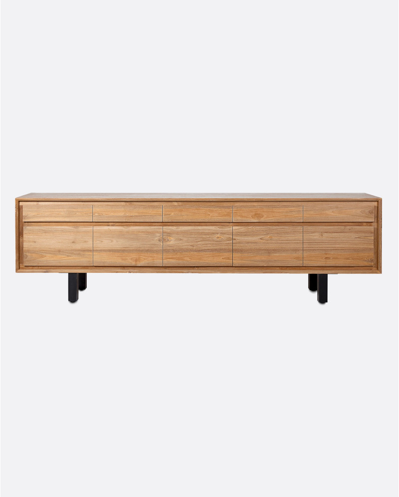 LOX sideboard in recycled teak wood and iron 257 x 45 x 74 cm