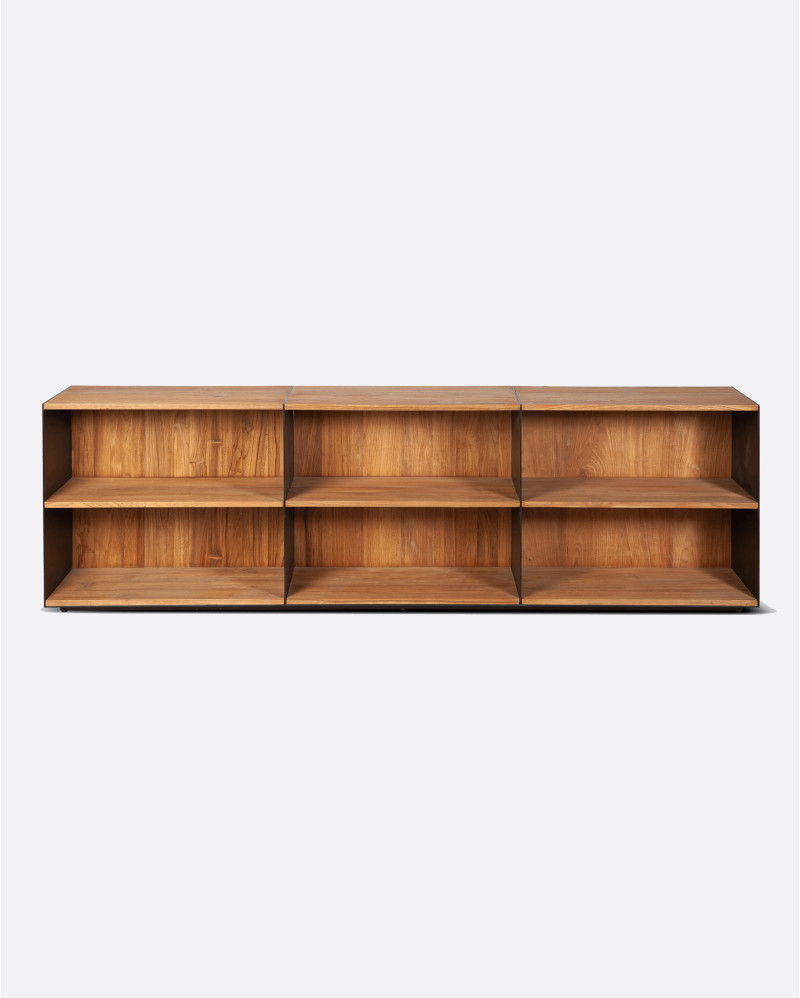 Estantería GEOX de madera de teca reciclada y hierro 240 x 37 x 72 cm