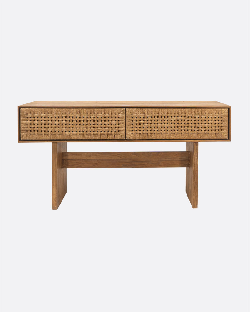 Consola CORA de madera de teca reciclada y cuerda de papel 160 x 40 x 80 cm