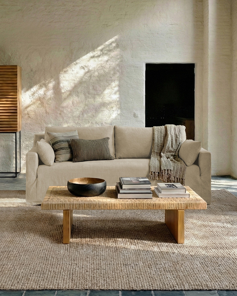 Sofá BEETHOVEN LINEAL 2P de lino 182 x 95 x 94 cm en color natural