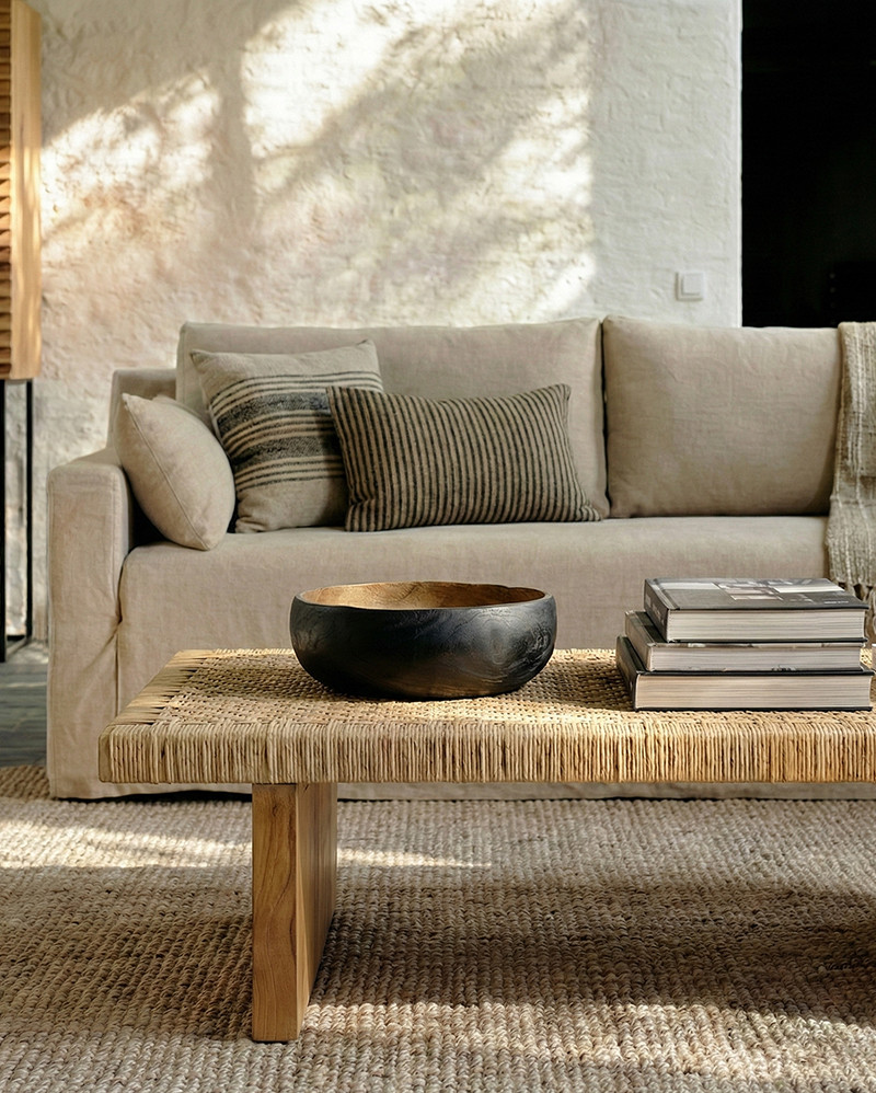 Sofá BEETHOVEN LINEAL 2P de lino 182 x 95 x 94 cm en color natural