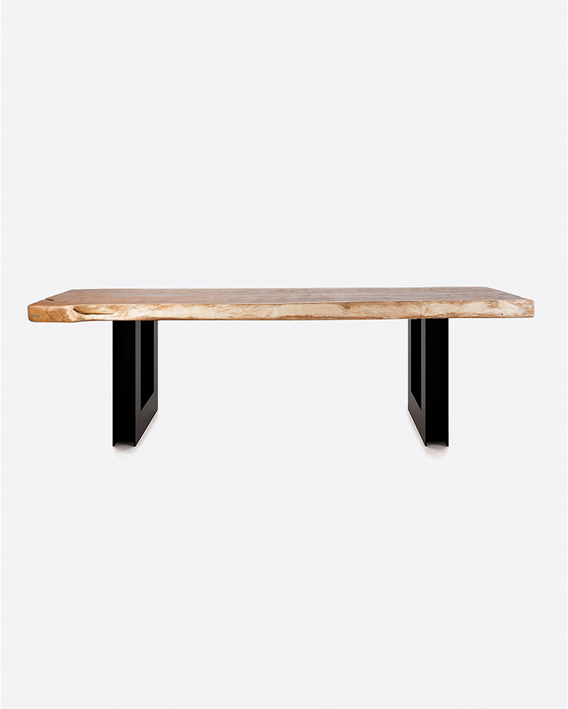 Mesa de comedor QUEEN de madera de suar y hierro 220 x ancho variable de 70 a 120 cm