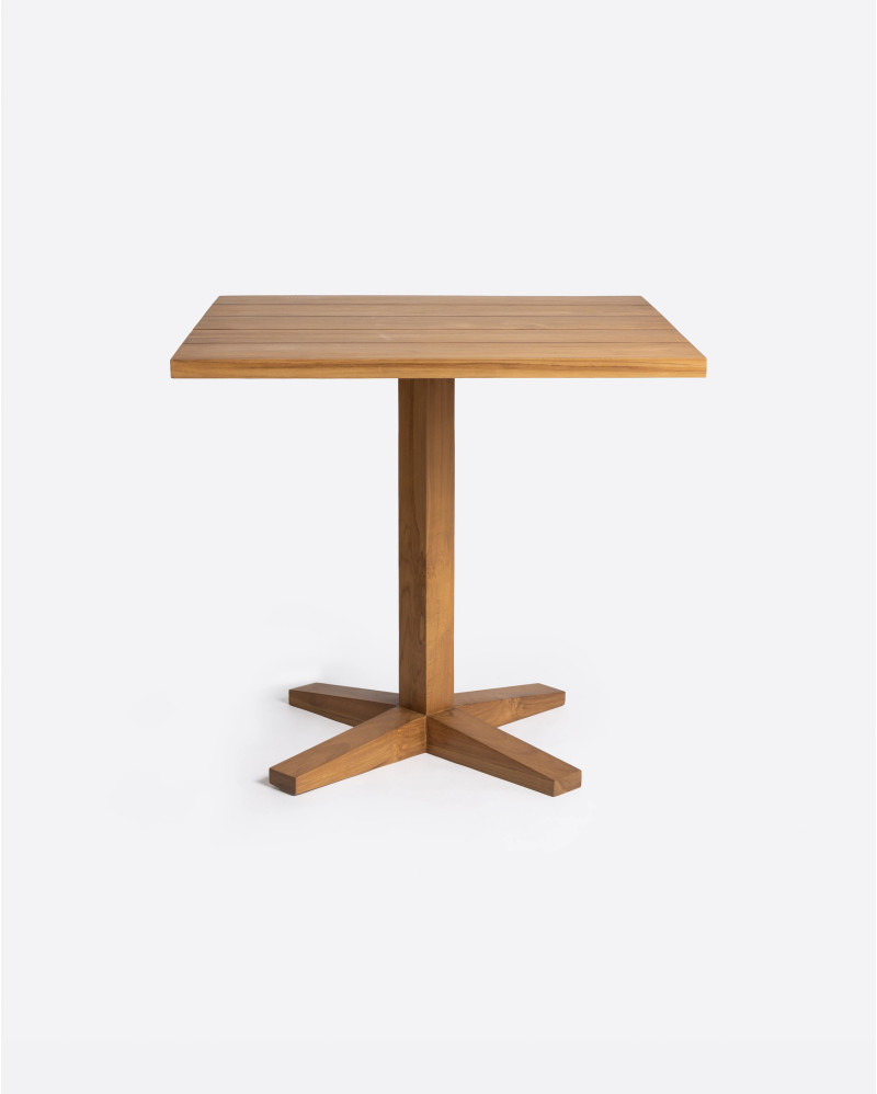 Table à manger d'extérieur RUMAH en bois de teck 80 x 80 x 75 cm en couleur naturelle